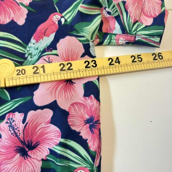 Men's Hawaiian Floral Button-Up Shirt – Navy with Parrots & Hibiscus | Size XL - Picture 6 of 7